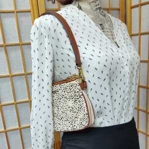 Fossil Stylish Brown and White Faux Calf Hair Shoulder Bag